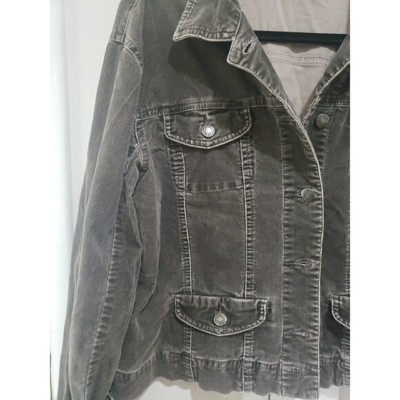 Chicos Trucker Jacket Velour Grey Size 1 Stretch Soft Pockets Medium - Picture 3 of 9